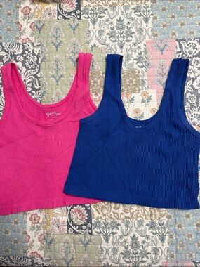 2 Grace & Lace Ribbed Tank Crop Top - Pink & Blue